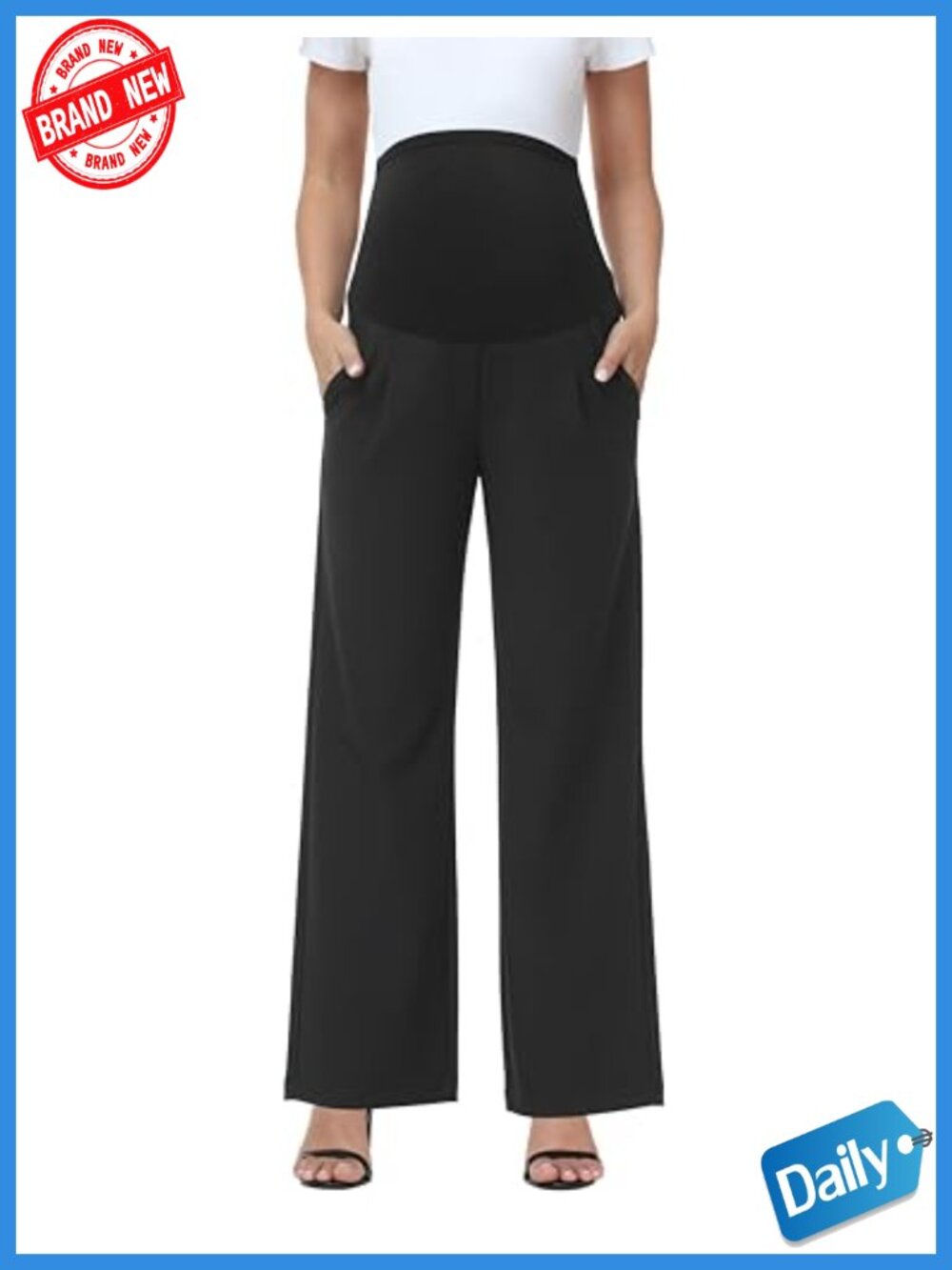 Maternity Work Pants Wide Leg Over The Belly Stretchy Dress Pants with Pockets